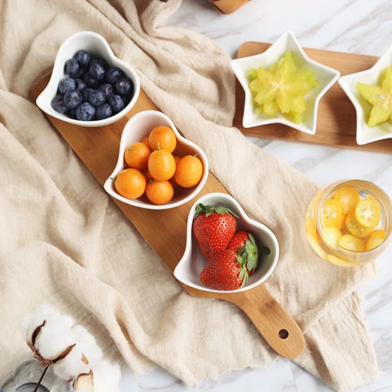 Conjunto de Petisqueiras de Porcelana em Mini Tábua de Bambu-Kasamô