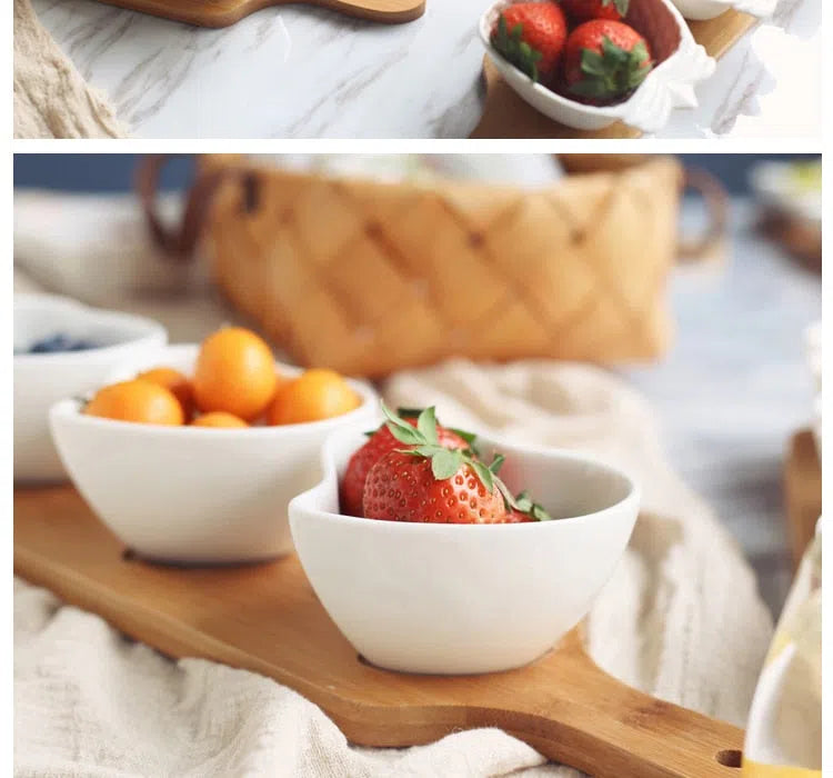 Conjunto de Petisqueiras de Porcelana em Mini Tábua de Bambu-Kasamô