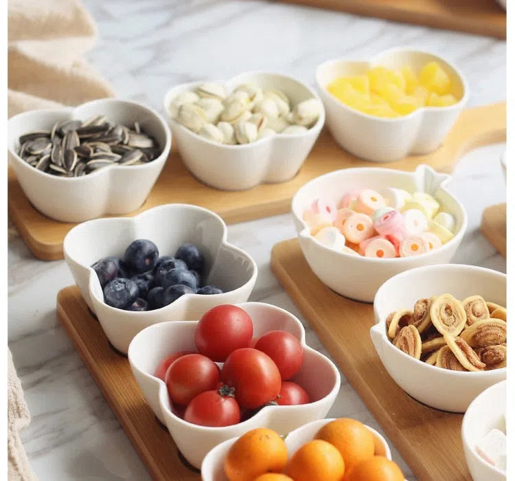 Conjunto de Petisqueiras de Porcelana em Mini Tábua de Bambu-Kasamô