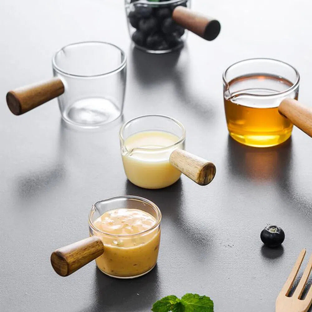 Conjunto de Potes para Molhos em Vidro e Alça de Madeira - 2 Peças-Kasamô