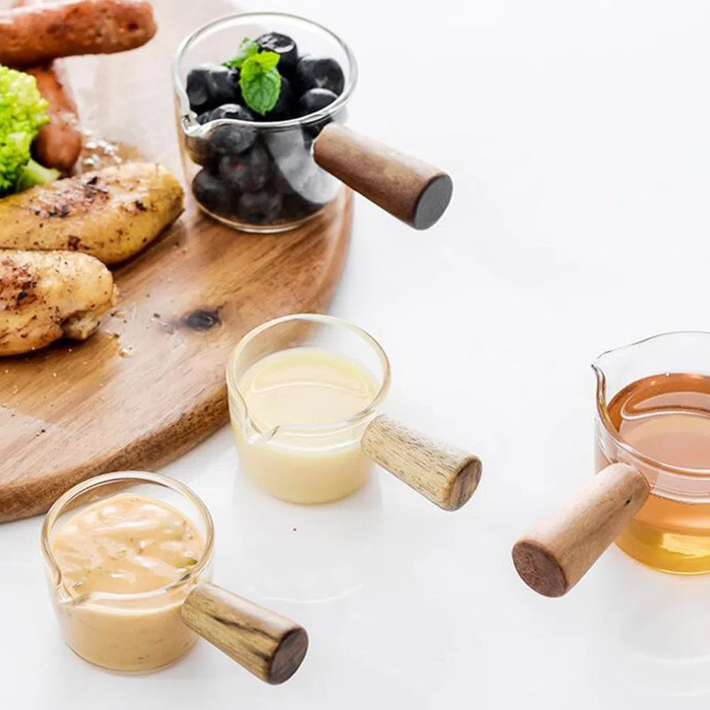 Conjunto de Potes para Molhos em Vidro e Alça de Madeira - 2 Peças-Kasamô