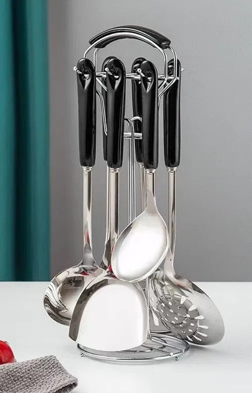 Conjunto de Utensílios em Inox e Cabo de Cerâmica Luxo - 7 Peças-Kasamô