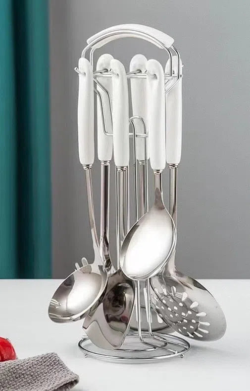 Conjunto de Utensílios em Inox e Cabo de Cerâmica Luxo - 7 Peças-Kasamô
