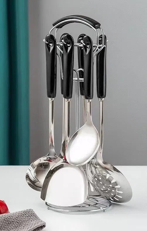 Conjunto de Utensílios em Inox e Cabo de Cerâmica Luxo - 7 Peças-Kasamô