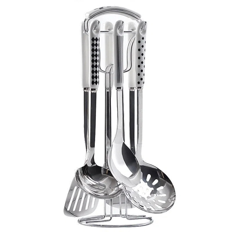 Conjunto de Utensílios em Inox e Cabo de Cerâmica Luxo - 7 Peças-Kasamô