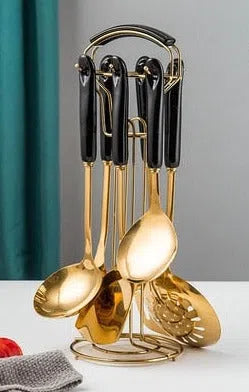 Conjunto de Utensílios em Inox e Cabo de Cerâmica Luxo - 7 Peças-Kasamô