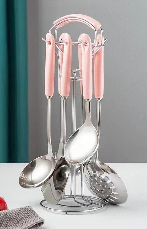 Conjunto de Utensílios em Inox e Cabo de Cerâmica Luxo - 7 Peças-Kasamô