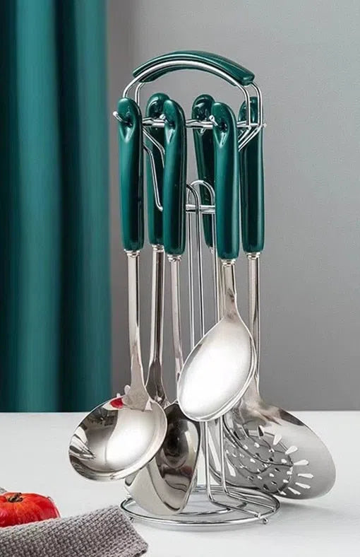 Conjunto de Utensílios em Inox e Cabo de Cerâmica Luxo - 7 Peças-Kasamô