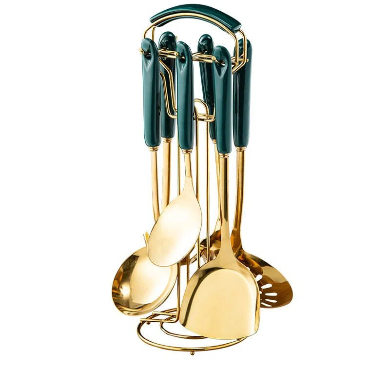 Conjunto de Utensílios em Inox e Cabo de Cerâmica Luxo - 7 Peças-Kasamô