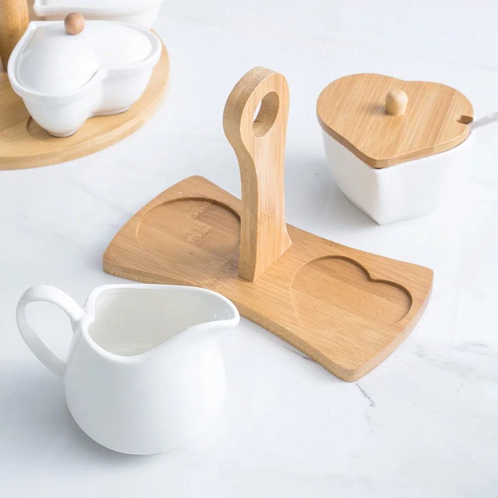 Conjunto em Cerâmica e Bambu - Base + Jarro + Açucareiro-Kasamô