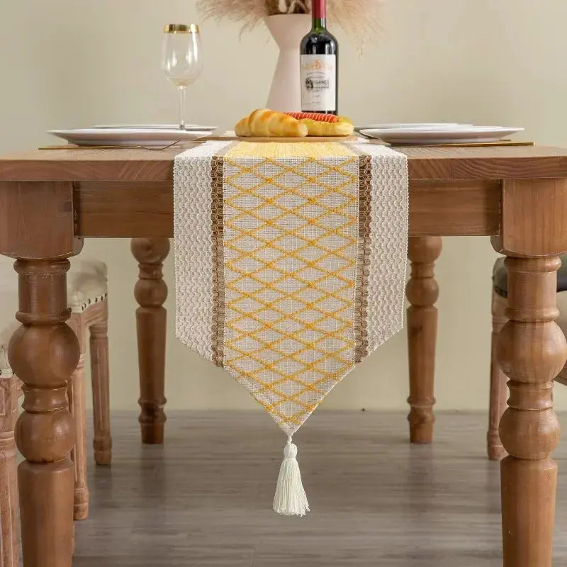 Corredor de Mesa de Algodão e Linho Tricotado