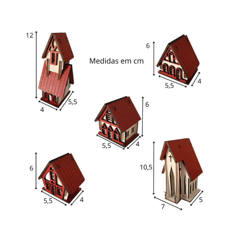 Decoração de Natal Vila de casas 5 peças Kasamô