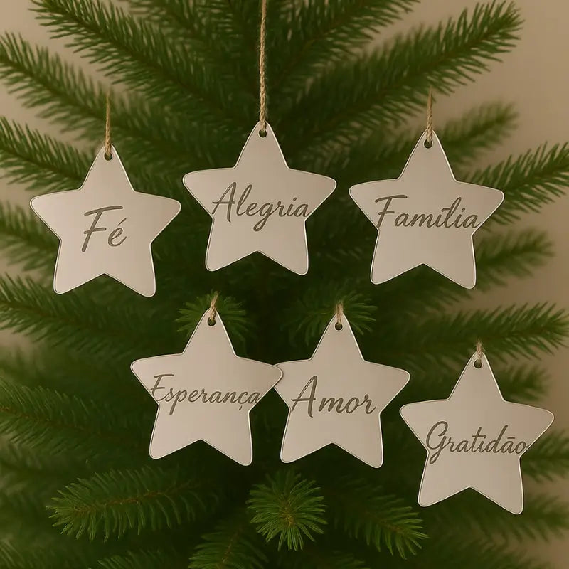 Decoração de Natal 8 peças Estrelas Espelhadas com Palavras