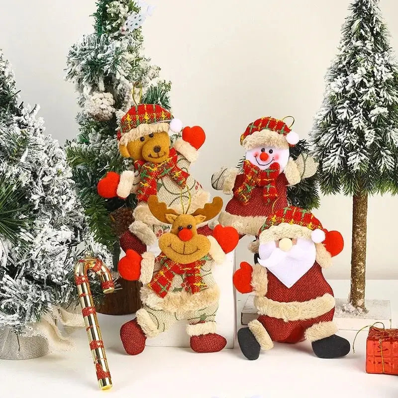 Kit com 8 Enfeites Natalinos em Tecido – Papai Noel, Rena, Boneco de Neve e Urso para Árvore de Natal Kasamô