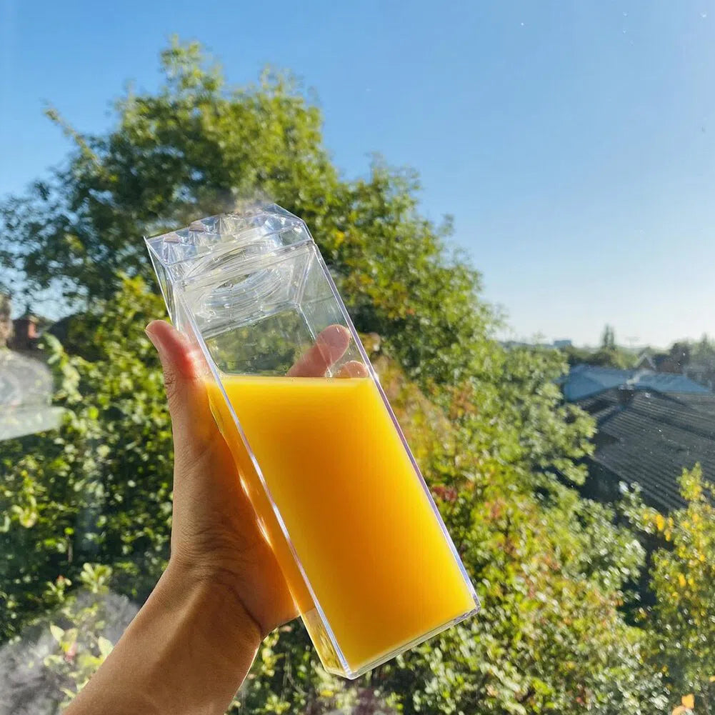 Garrafa Transparente com Design de Caixa de Leite - 500ml ou 1000ml-Kasamô