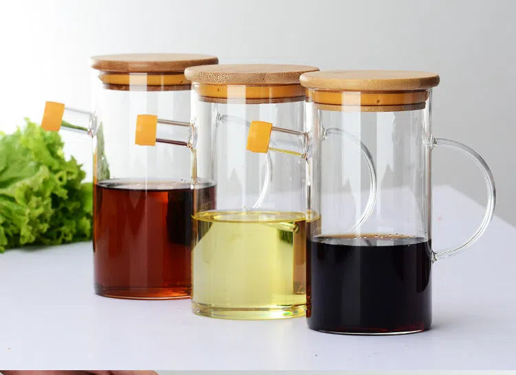 Garrafa de Vidro para Óleo, Azeite ou Vinagre com Tampa de Bambu-Kasamô