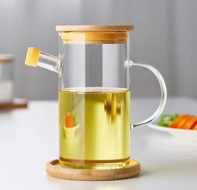 Garrafa de Vidro para Óleo, Azeite ou Vinagre com Tampa de Bambu-Kasamô