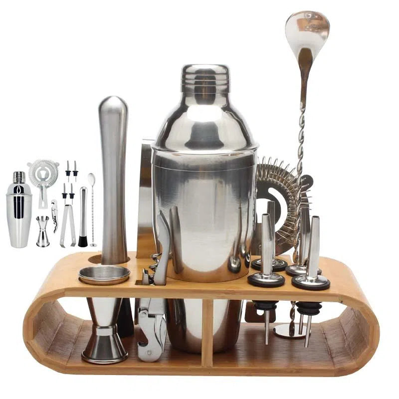 Kit Barman Profissional com Suporte de Bambu - 12 Peças-Kasamô