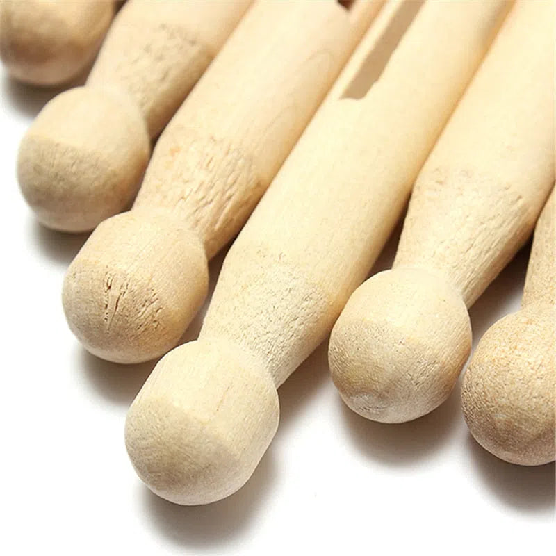 Kit Prendedores Artesanais de Madeira Formato de Pinos - 10 Peças-Kasamô