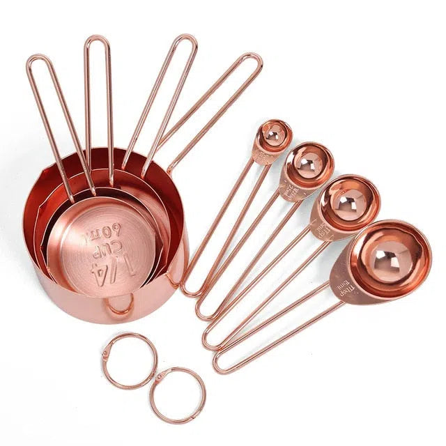Kit de Copos e Colheres de Medição Rose Gold - 8 Peças-Kasamô