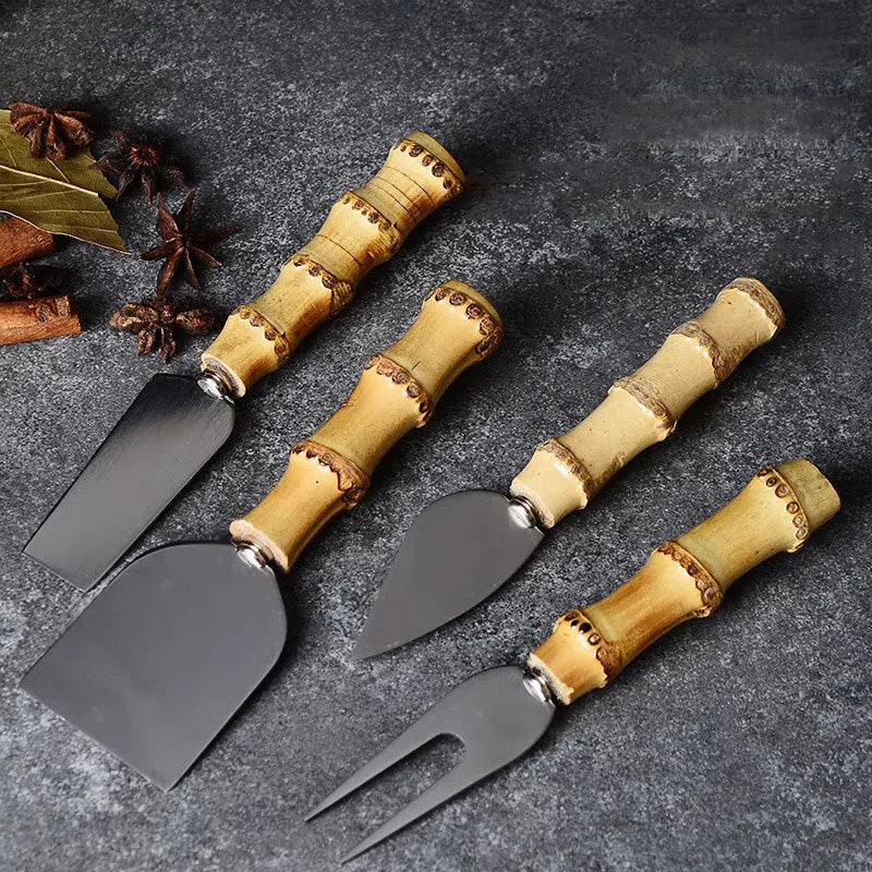 Kit de Cortador para Queijos em Aço Inox e Cabo em Bambu - 04 Peças-Kasamô