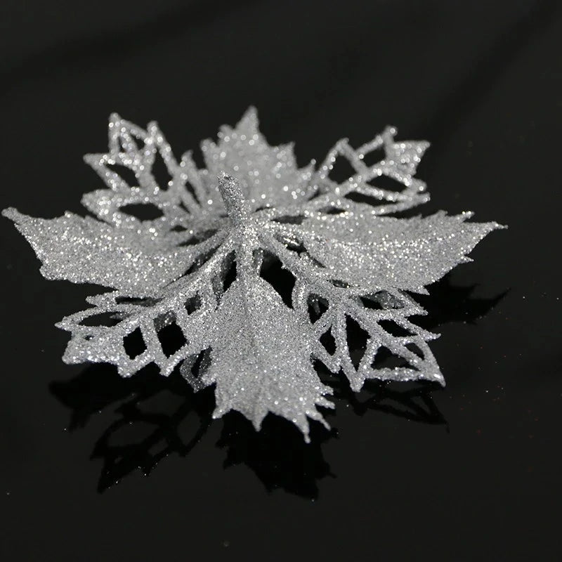 Kit com 10 Flores de Natal Glitter 8cm – Decoração para Árvore, Guirlandas e Festas Kasamô