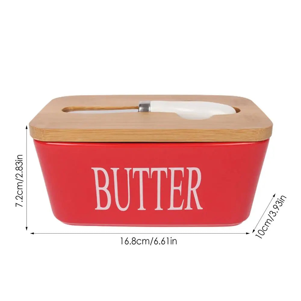 Manteigueira em Cerâmica com Tampa em Madeira e Faca - 600ml-Kasamô
