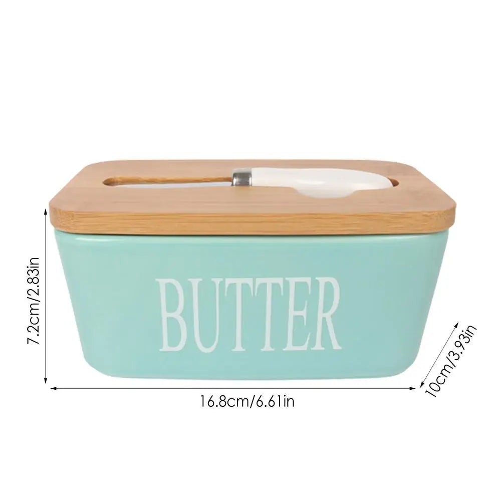 Manteigueira em Cerâmica com Tampa em Madeira e Faca - 600ml-Kasamô