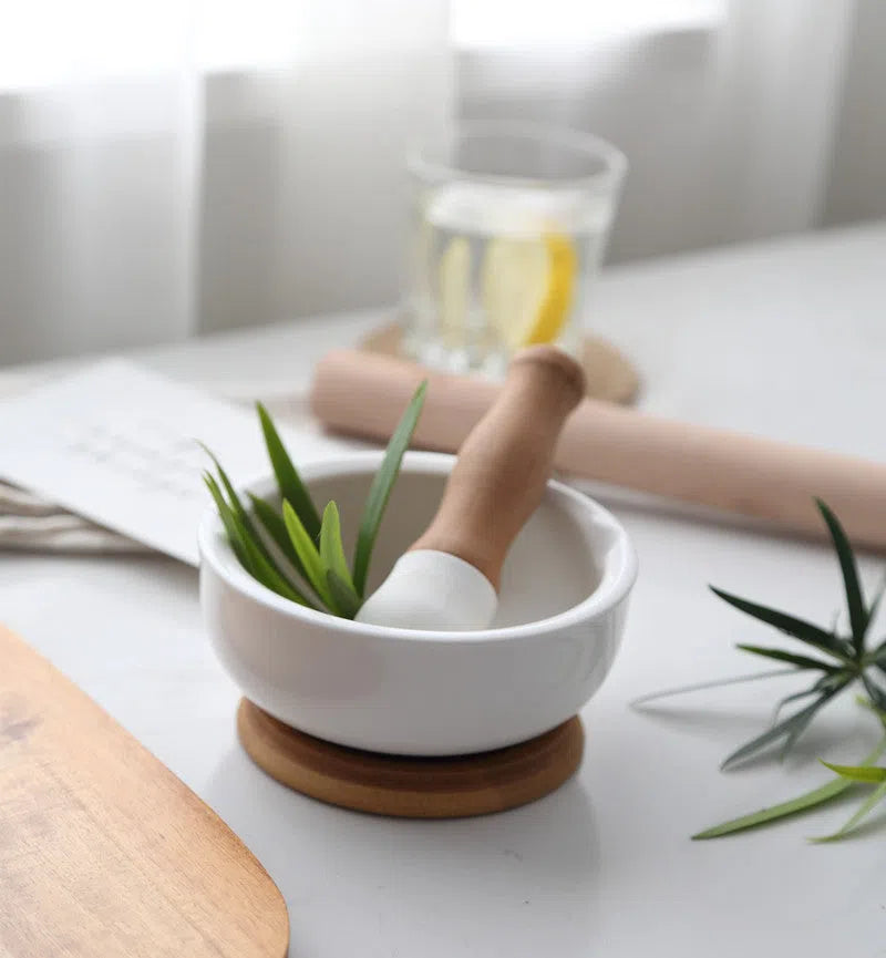 Pilão com Socador em Cerâmica e Bambu-Kasamô