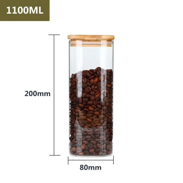 Pote Hermético de Vidro com Tampa em Madeira-Kasamô