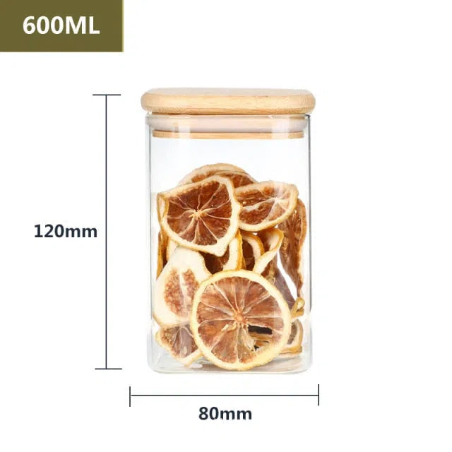 Pote Hermético de Vidro com Tampa em Madeira-Kasamô