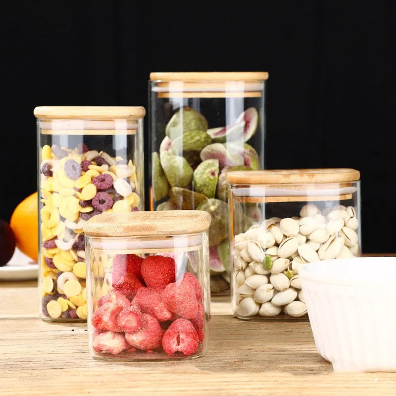 Pote Hermético de Vidro com Tampa em Madeira-Kasamô