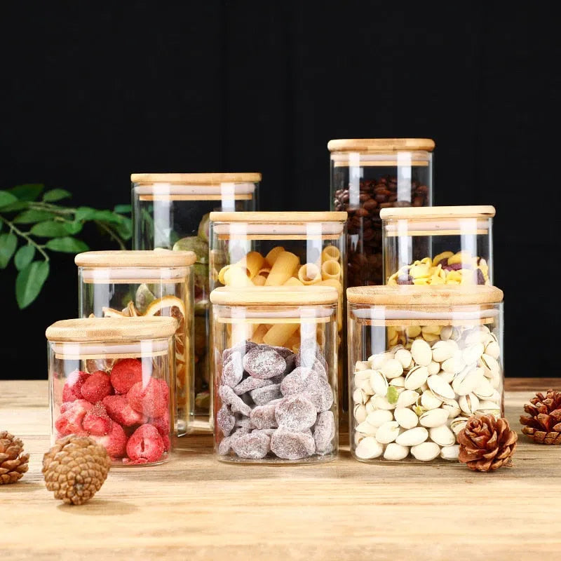 Pote Hermético de Vidro com Tampa em Madeira-Kasamô