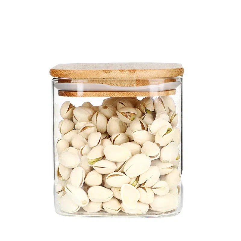 Pote Hermético de Vidro com Tampa em Madeira-Kasamô