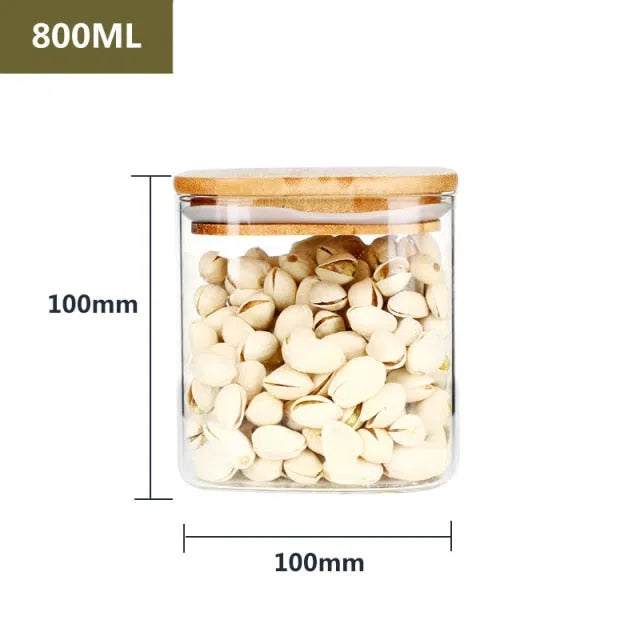 Pote Hermético de Vidro com Tampa em Madeira-Kasamô