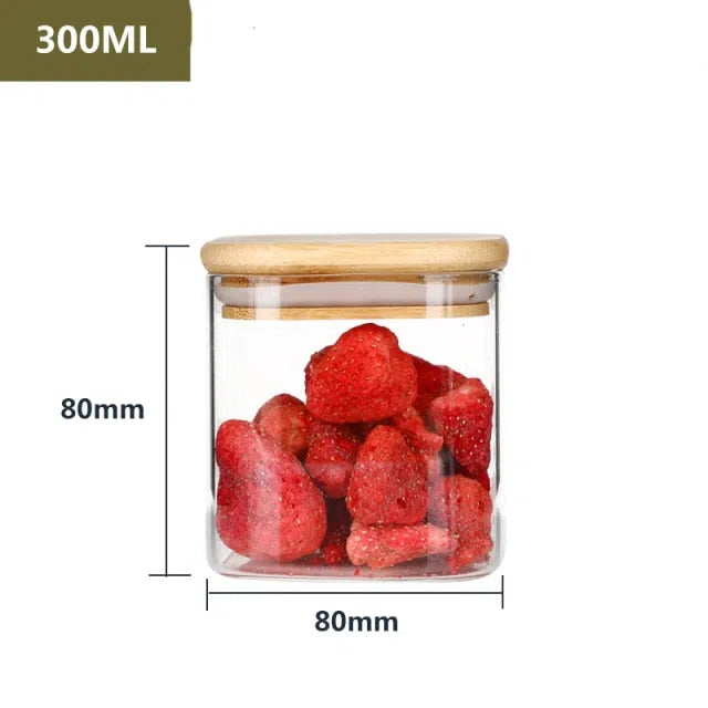 Pote Hermético de Vidro com Tampa em Madeira-Kasamô