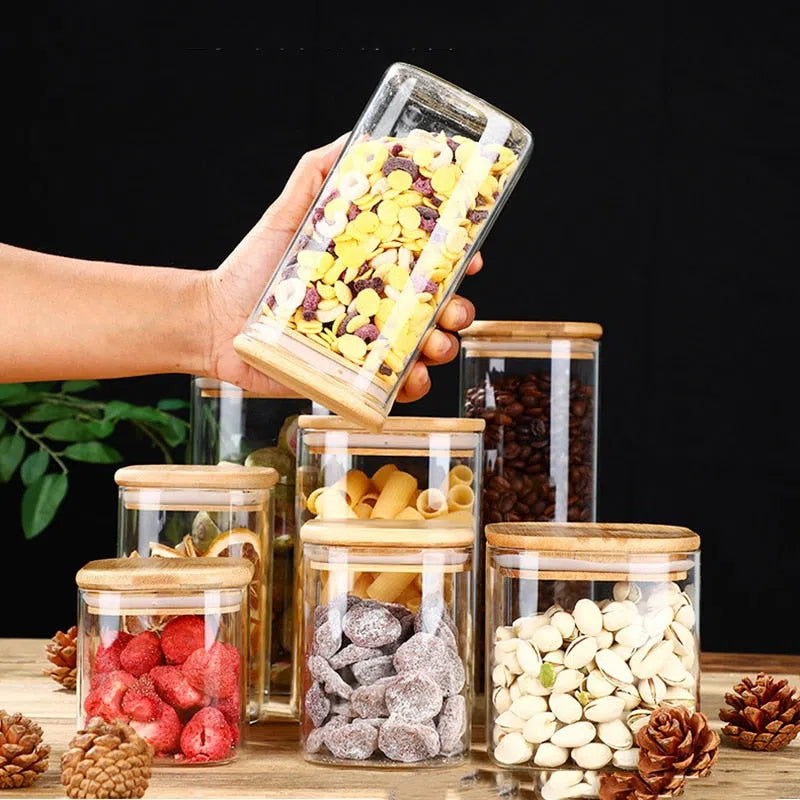 Pote Hermético de Vidro com Tampa em Madeira-Kasamô