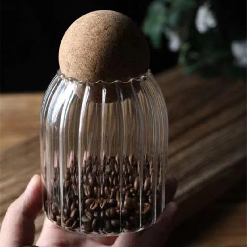 Pote de Vidro Canelado com Tampa de Cortiça-Kasamô