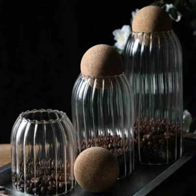 Pote de Vidro Canelado com Tampa de Cortiça-Kasamô