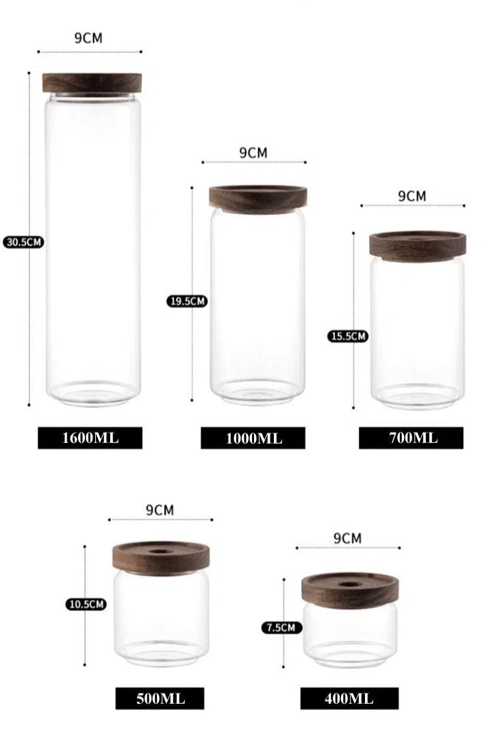 Pote de Vidro com Tampa Hermética em Madeira-Kasamô