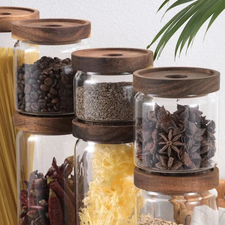 Pote de Vidro com Tampa Hermética em Madeira-Kasamô