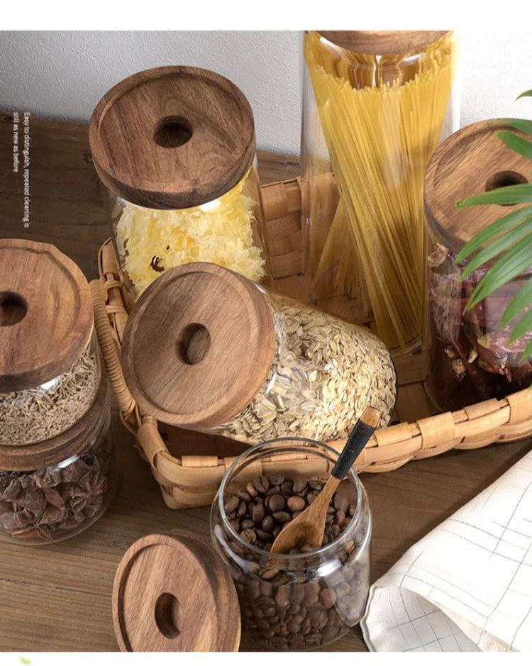 Pote de Vidro com Tampa Hermética em Madeira-Kasamô