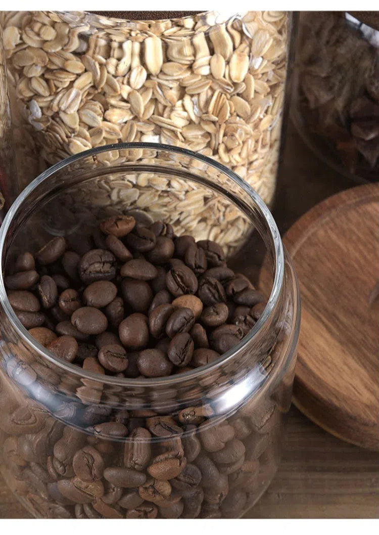 Pote de Vidro com Tampa Hermética em Madeira-Kasamô