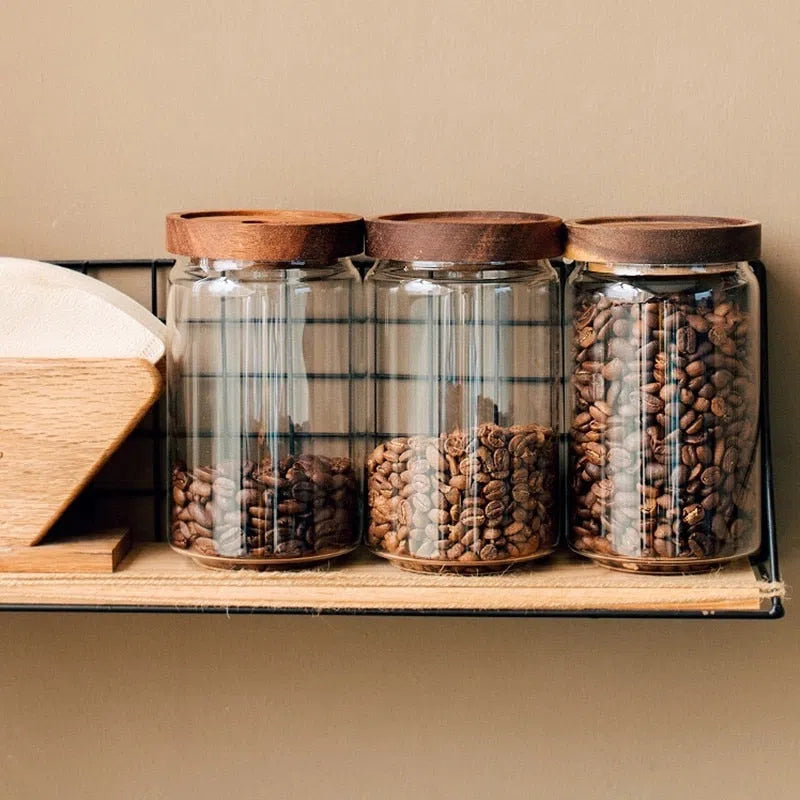 Pote de Vidro com Tampa Hermética em Madeira-Kasamô