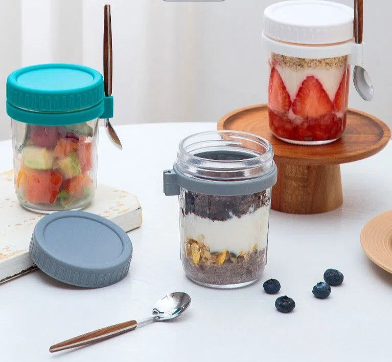Pote de Vidro com Tampa de Fechamento Hermético e Colher com Cabo de Madeira - 350ml-Kasamô