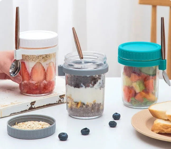 Pote de Vidro com Tampa de Fechamento Hermético e Colher com Cabo de Madeira - 350ml-Kasamô