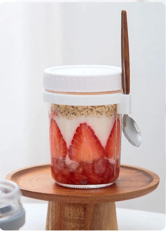 Pote de Vidro com Tampa de Fechamento Hermético e Colher com Cabo de Madeira - 350ml-Kasamô