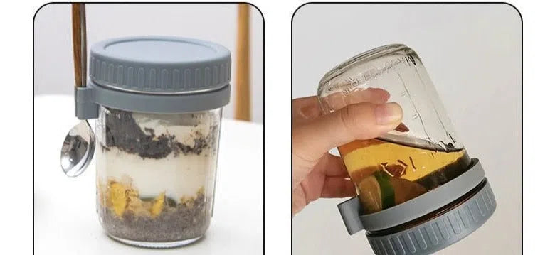 Pote de Vidro com Tampa de Fechamento Hermético e Colher com Cabo de Madeira - 350ml-Kasamô