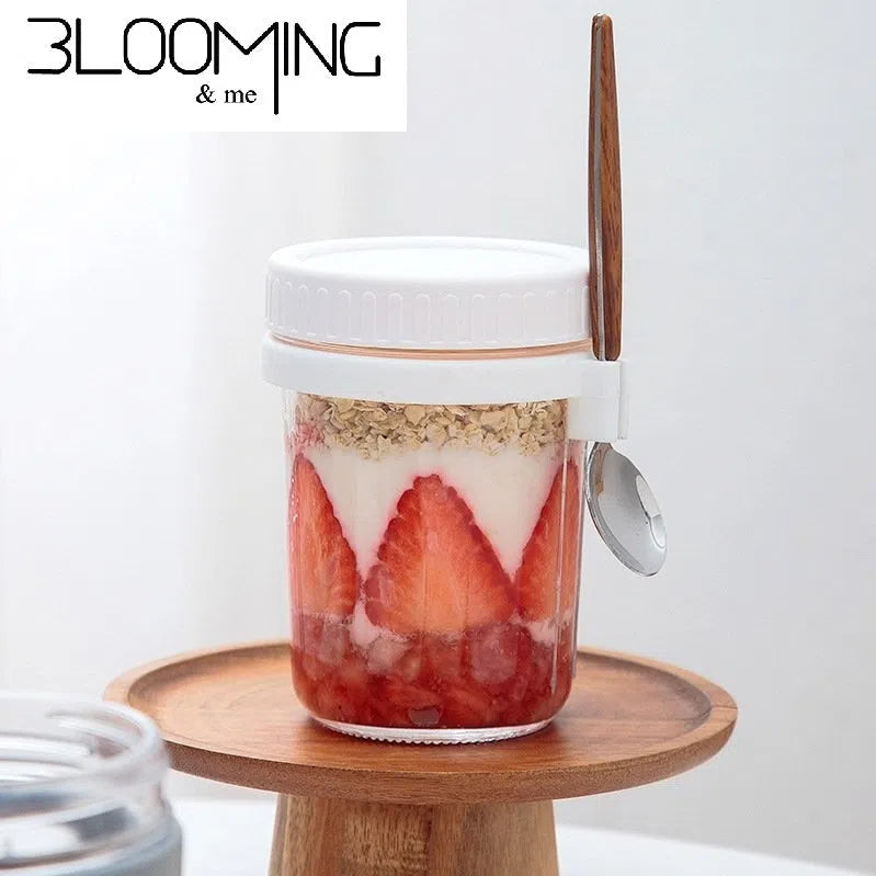 Pote de Vidro com Tampa de Fechamento Hermético e Colher com Cabo de Madeira - 350ml-Kasamô