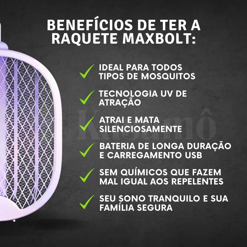 Raquete Mata-Mosquito MaxBolt™ - Com Ions de Atração-Kasamô